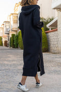 Edith | Hooded dress with V-neck, pockets and slits and zip fastening