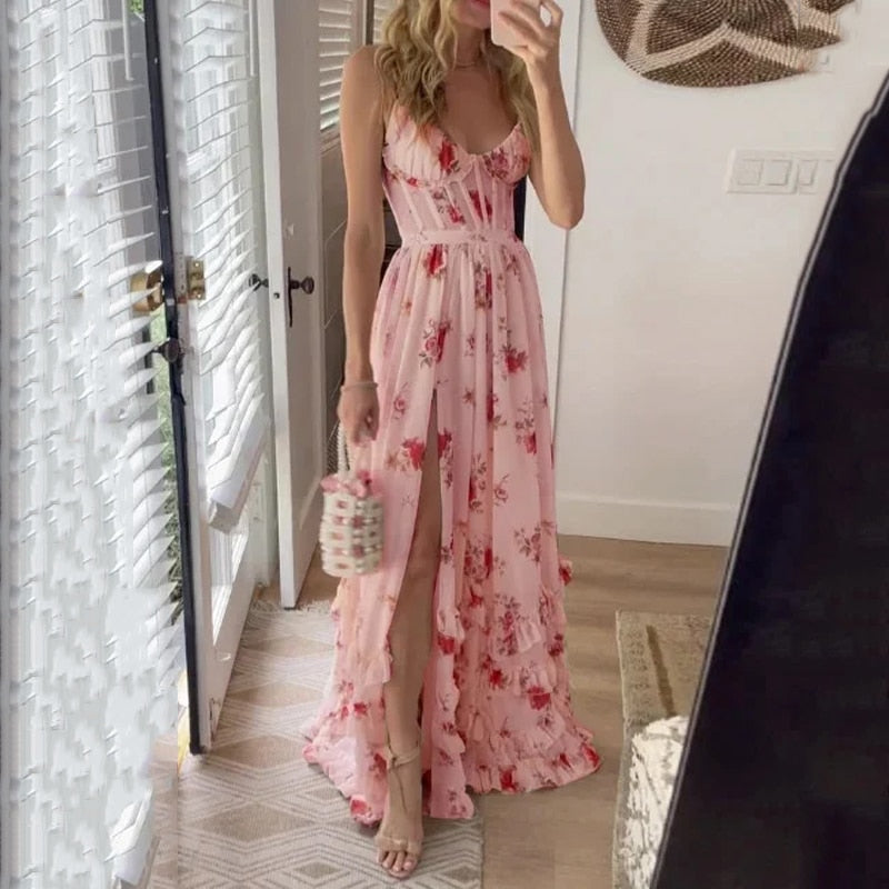 Mia® | Floral Long Dress With Slit