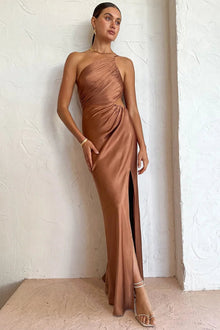 Regina® | One shoulder ruched evening dress with high slit and cami maxi dress