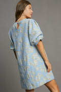 Eva® | Floral jacquard mini dress with puff sleeves