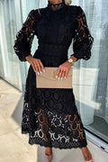 Francisca® | Romantic, sensual and elegant party midi dress with crochet lace and lantern sleeves