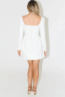 Lena® | Beaded long sleeve mini dress with square neckline