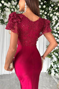Romilly® | Dreamy, luxurious lace and satin ruffle sleeve patchwork midi dress
