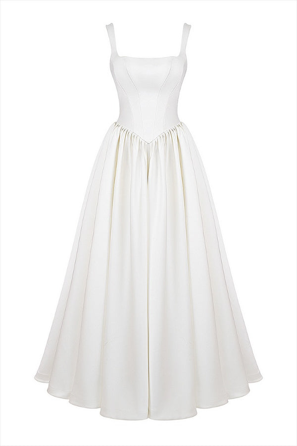 Kara® | Wide straps, corset, solid color maxi dresses, white