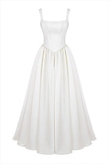 Kara® | Wide straps, corset, solid color maxi dresses, white