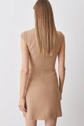 Ariana® | Military-style mini dress with cap sleeves, stand-up collar and patchwork pleated hem
