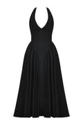 Lilly® | Solid A-line halter midi dresses with deep V-neck