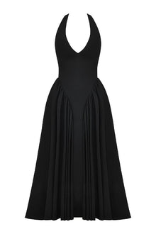 Lilly® | Solid A-line halter midi dresses with deep V-neck