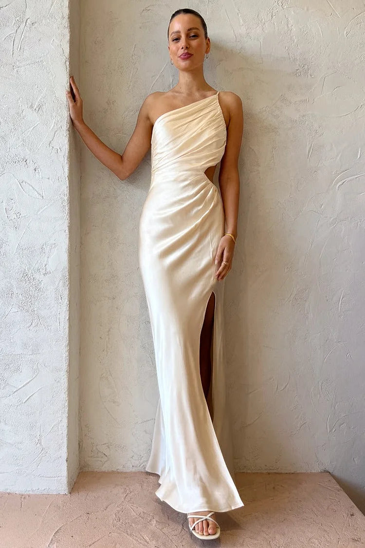 Regina® | One shoulder ruched evening dress with high slit and cami maxi dress