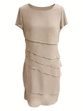 Amadis® | Cotton Layered Trim Round Neck Short Sleeve Evening Dress For Women