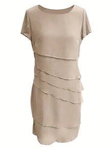 Amadis® | Cotton Layered Trim Round Neck Short Sleeve Evening Dress For Women