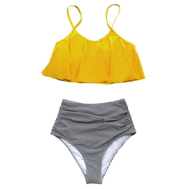 Kizkitza® | Bikini With Ruffled Top And High Waist Bikini Bottom