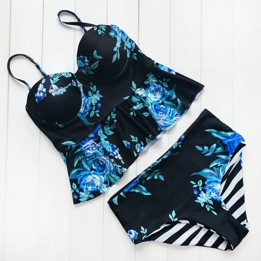 Ella | Women Floral Push-Up High-Waist Tankini Set
