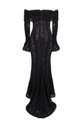 Leila® | Off Shoulder Floral Lace Flared Sleeve Fishtail Maxi Dress - White