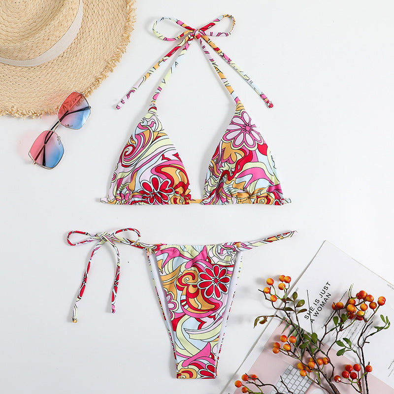 Freya | Women’s Printed Triangle Bikini Set – Halter Neck