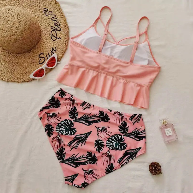 Layla | Women’s Printed High-Waist Triangle Tankini Set