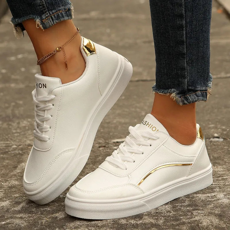 Hazel | Lace-up White Flats Shoes