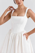 Kara® | Wide straps, corset, solid color maxi dresses, white