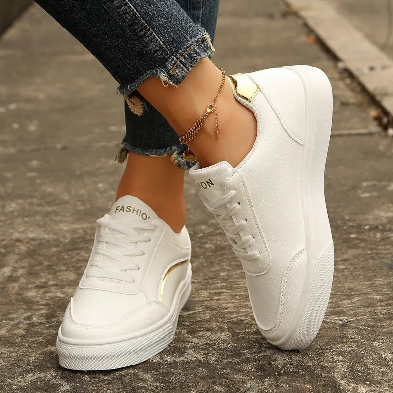Hazel | Lace-up White Flats Shoes