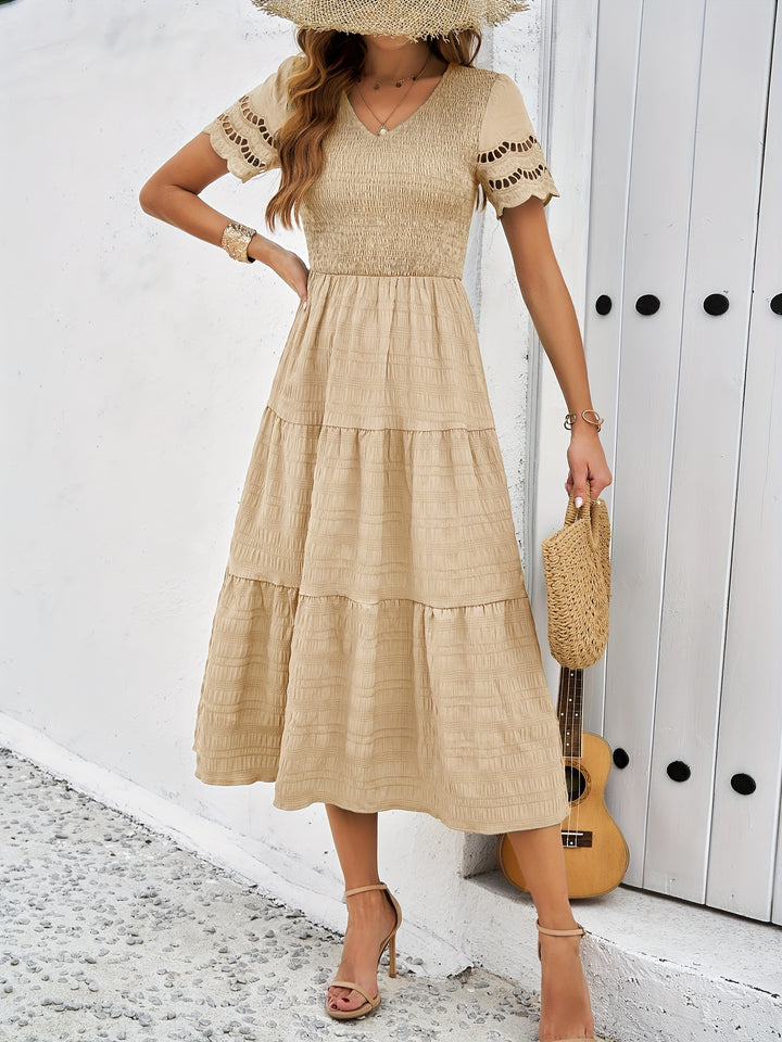 Cristina® | Elegant A-Line Short-Sleeved Lace Maxi Dress