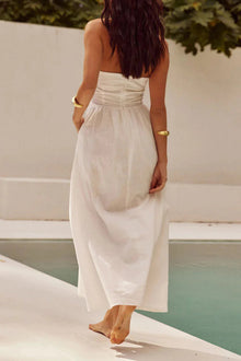 Yolaina® | Sexy plain sleeveless dresses with pocket pleats and halterneck