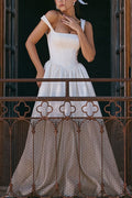 Kara® | Wide straps, corset, solid color maxi dresses, white