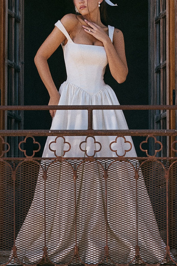 Kara® | Wide straps, corset, solid color maxi dresses, white