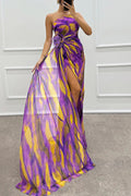 Renee® | Amazing Views off shoulder pleated slit maxi dress with feather rose detail in watercolor print