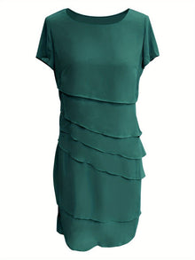 Amadis® | Cotton Layered Trim Round Neck Short Sleeve Evening Dress For Women
