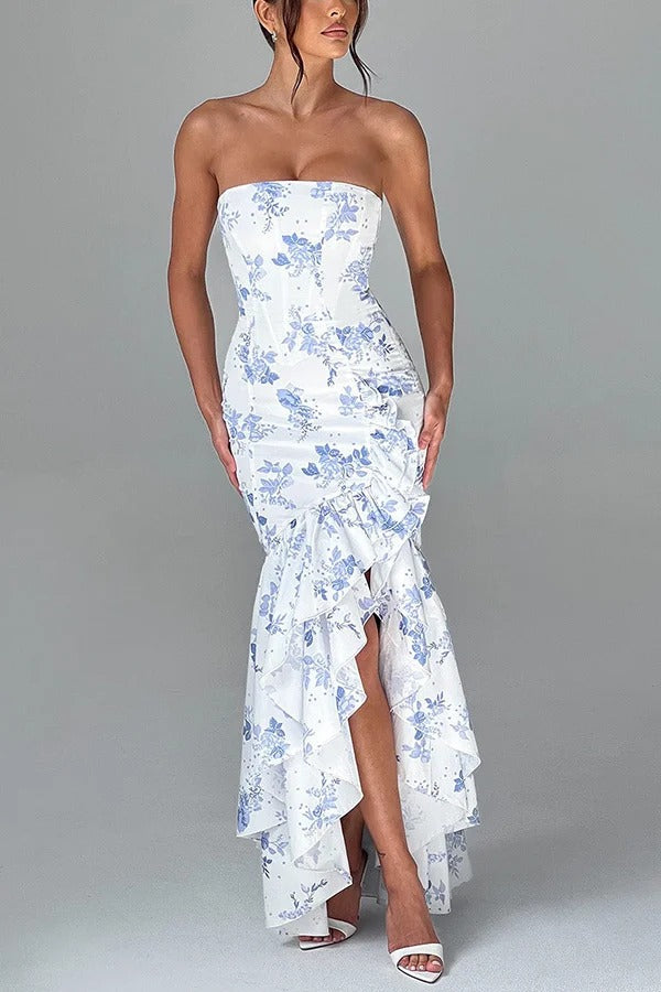 Lindsay® | Sexy off-shoulder maxi dress with a slim fit and irregular hem