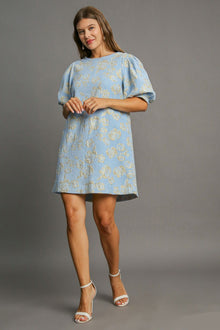 Eva® | Floral jacquard mini dress with puff sleeves