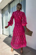 Francisca® | Romantic, sensual and elegant party midi dress with crochet lace and lantern sleeves