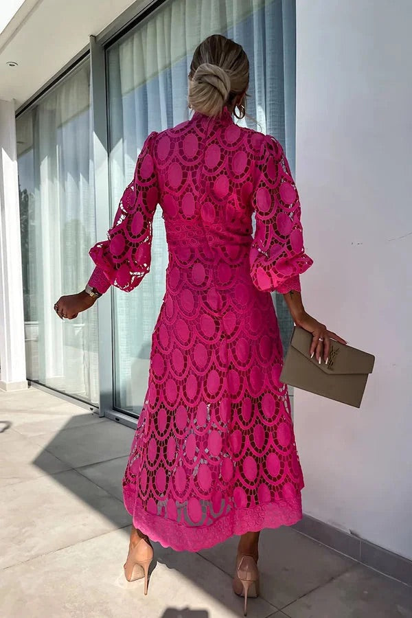 Francisca® | Romantic, sensual and elegant party midi dress with crochet lace and lantern sleeves