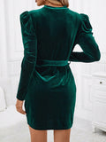 Noemí® | Mini dress with stand-up collar, tie waist and puff sleeves