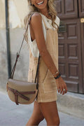 Elvia® | Sleeveless parchment overall mini dress with side buttons