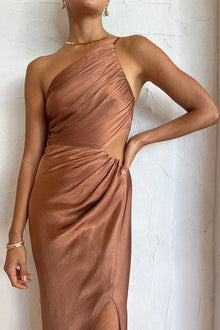 Regina® | One shoulder ruched evening dress with high slit and cami maxi dress
