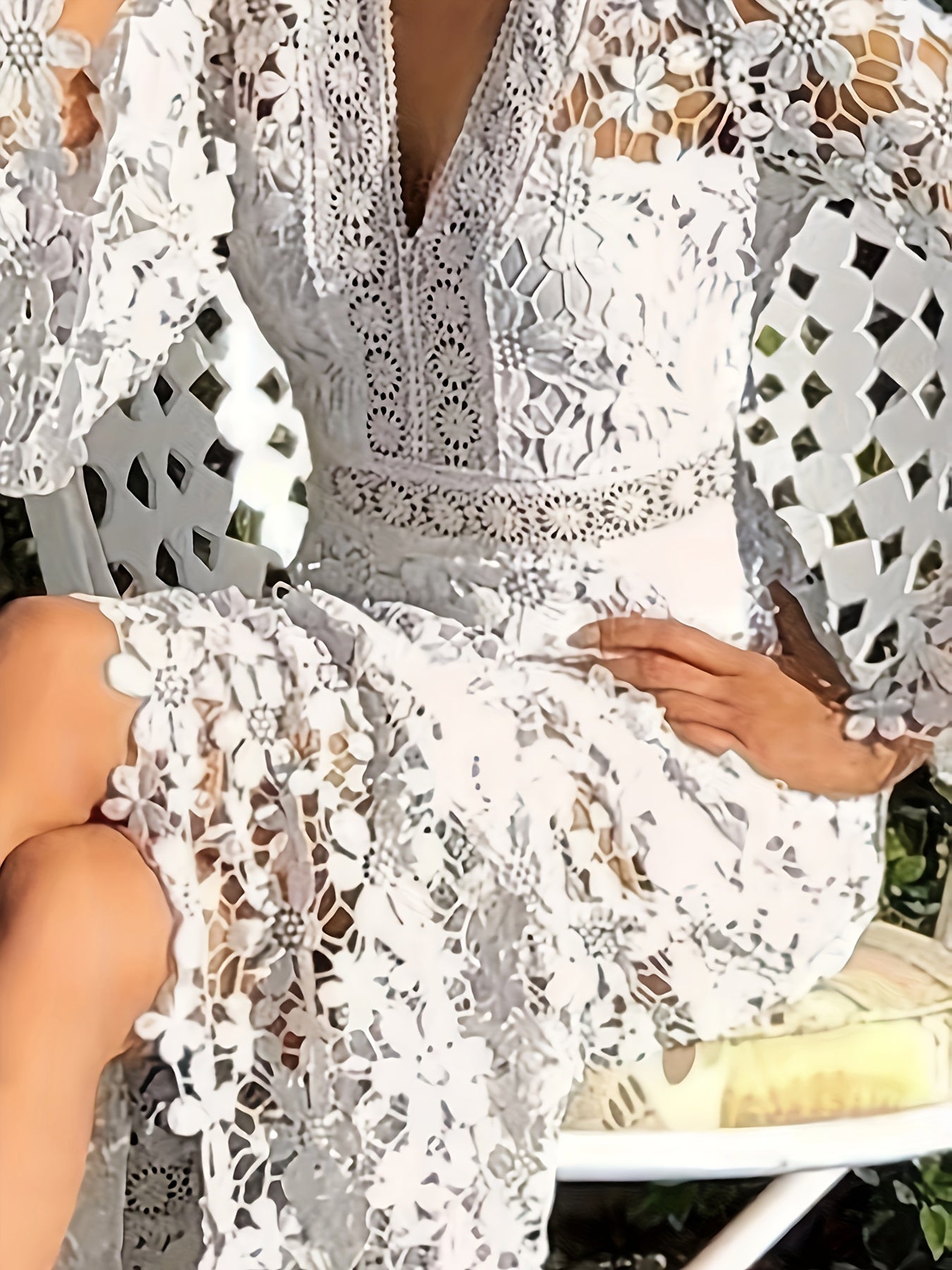 Adeltrudis® | Cotton Guipure Lace V-Neck Long Sleeves Aprons Cocktail Festive Dress For Women