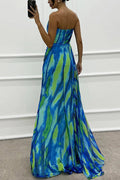Renee® | Amazing Views off shoulder pleated slit maxi dress with feather rose detail in watercolor print