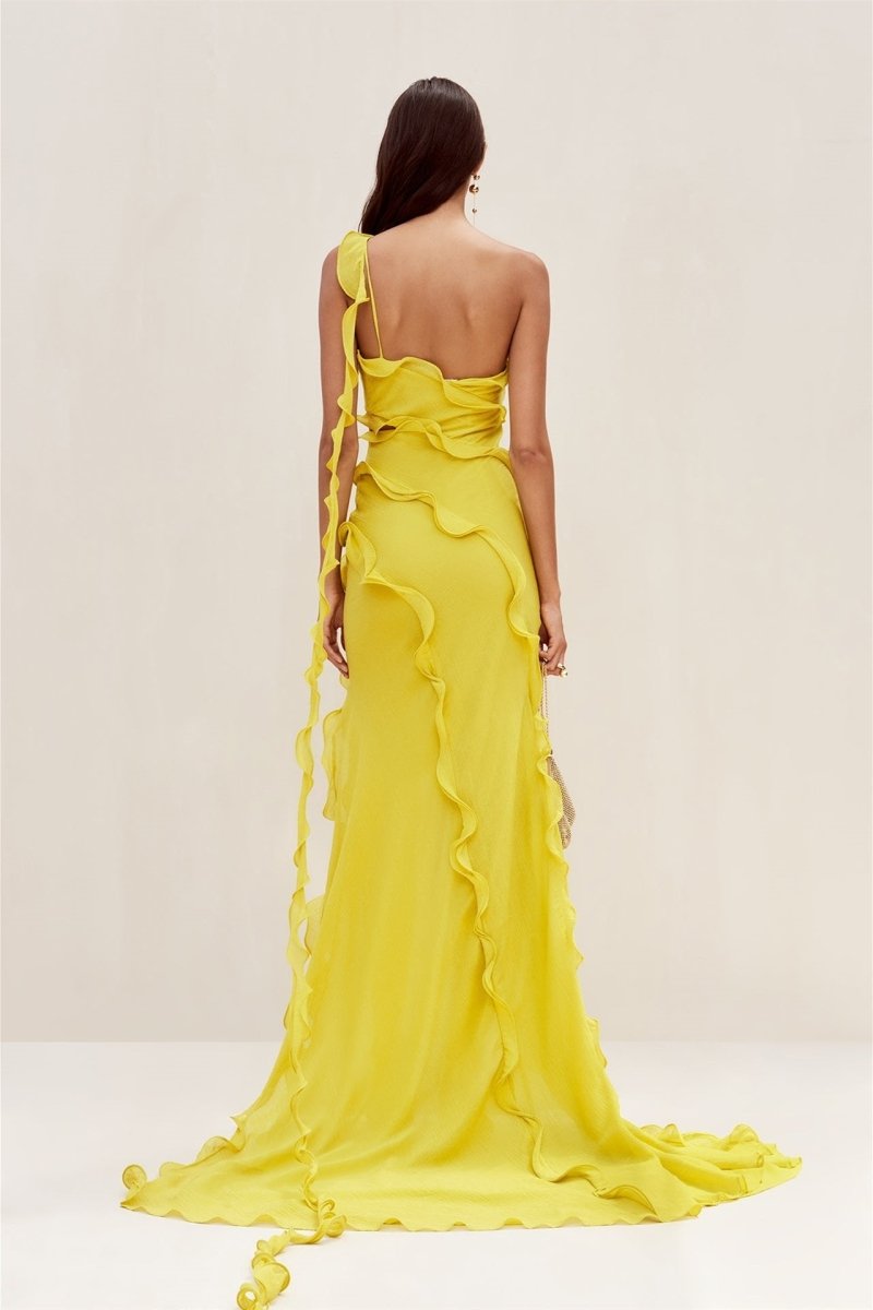 Paulina® | Maxi Chiffon Dress With One-Shoulder Straps And Ruffles