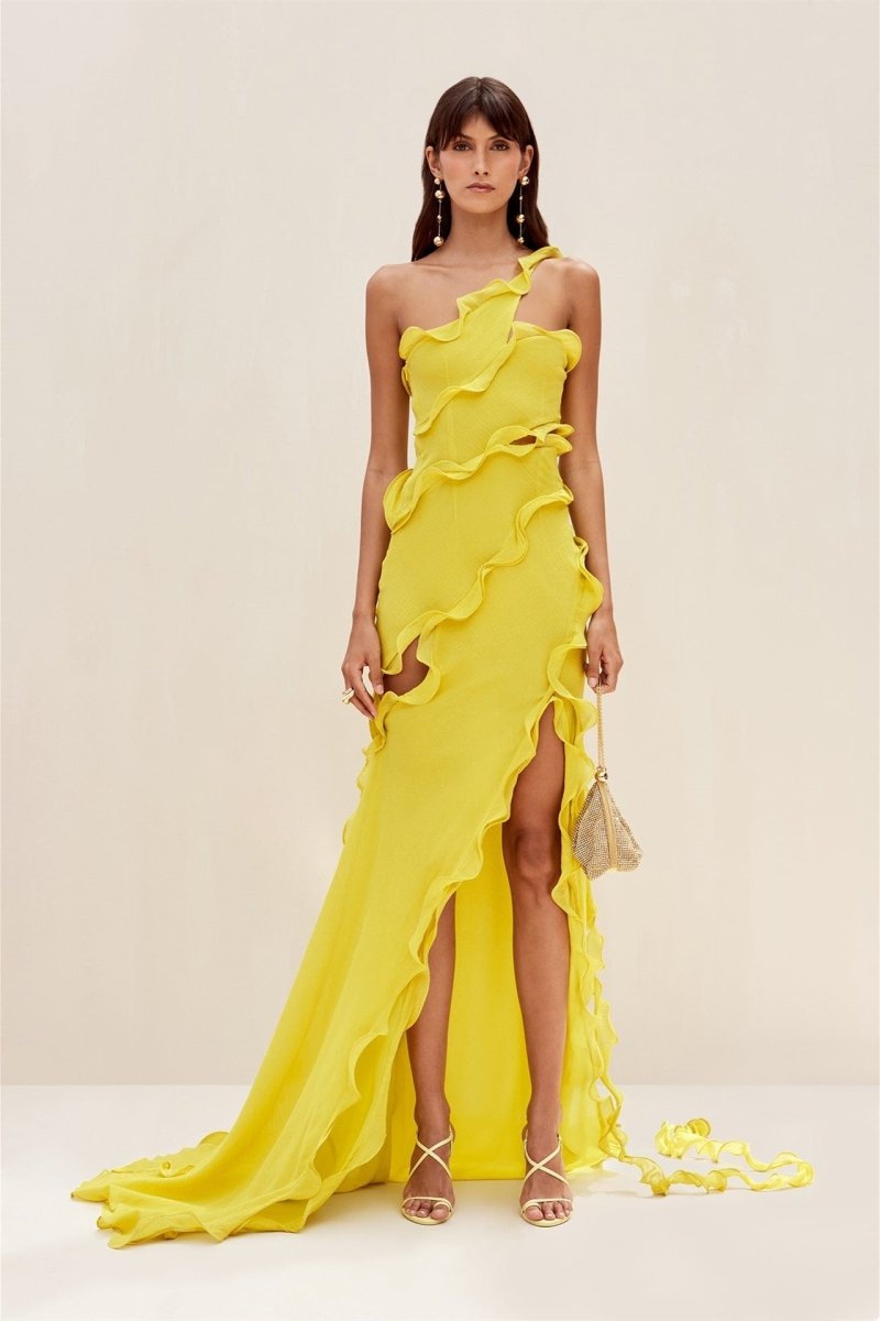 Paulina® | Maxi Chiffon Dress With One-Shoulder Straps And Ruffles