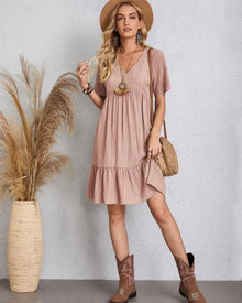 Adriana® | Vintage Dress With V-Neck & Lace Design