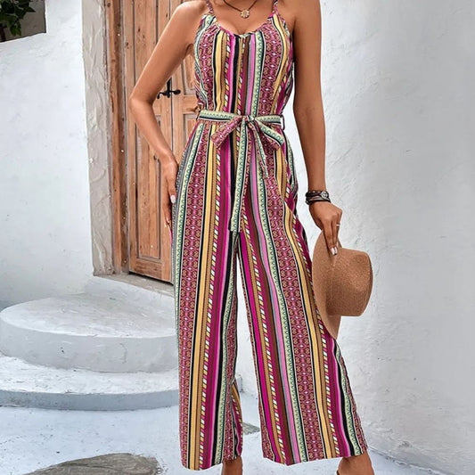 Freya Striped Spaghetti Strap Cropped Jumpsuit