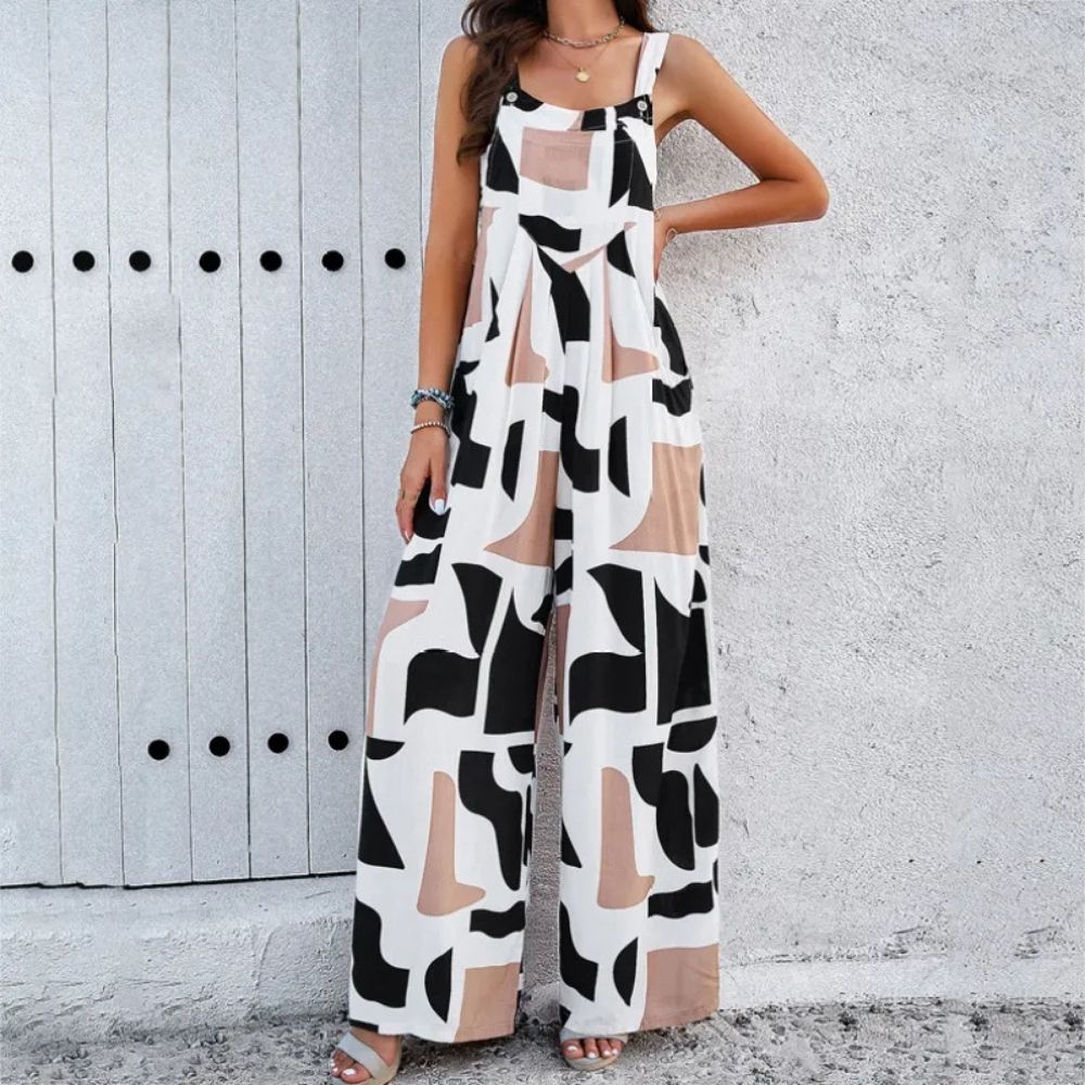 Sophia Summer Square Neck Print Jumpsuit with Pockets