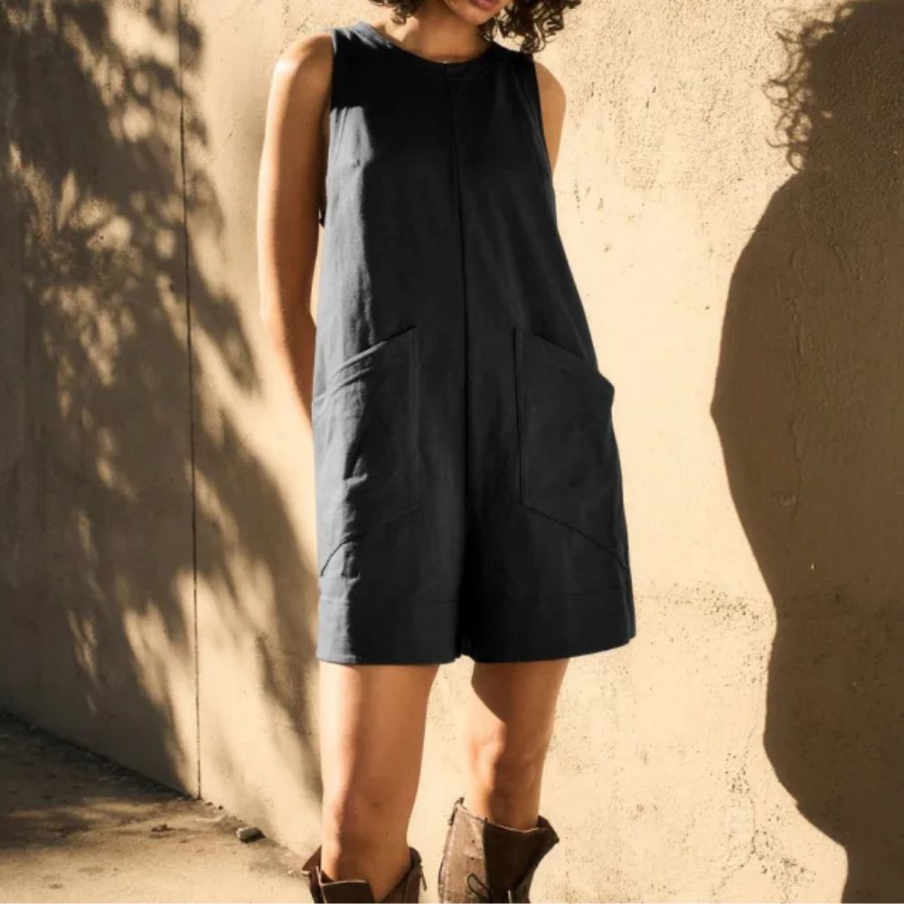 Chloe Solid Color Cargo Shorts Jumpsuit with Pockets