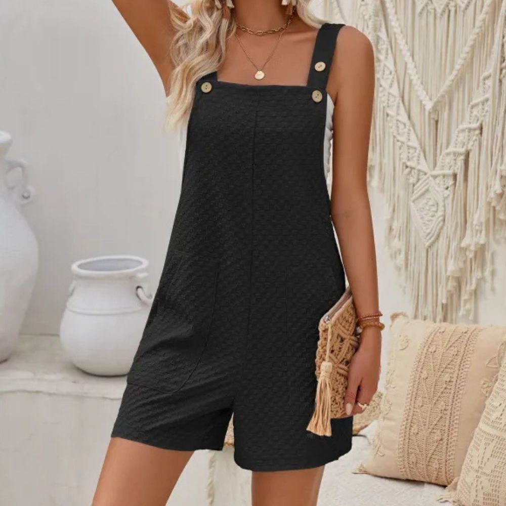 Aria Summer Waffle Sleeveless Button Jumpsuit