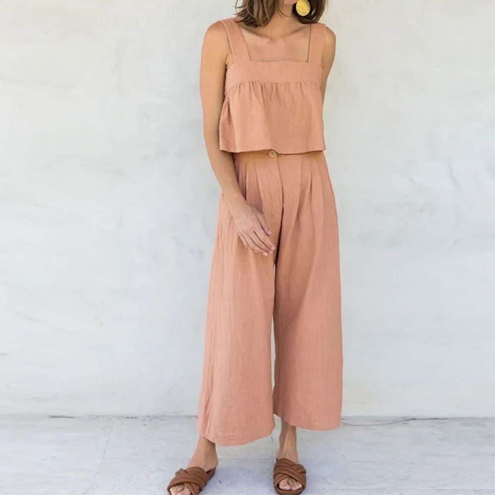 Clara Summer Square Neck Backless Short Overall Set