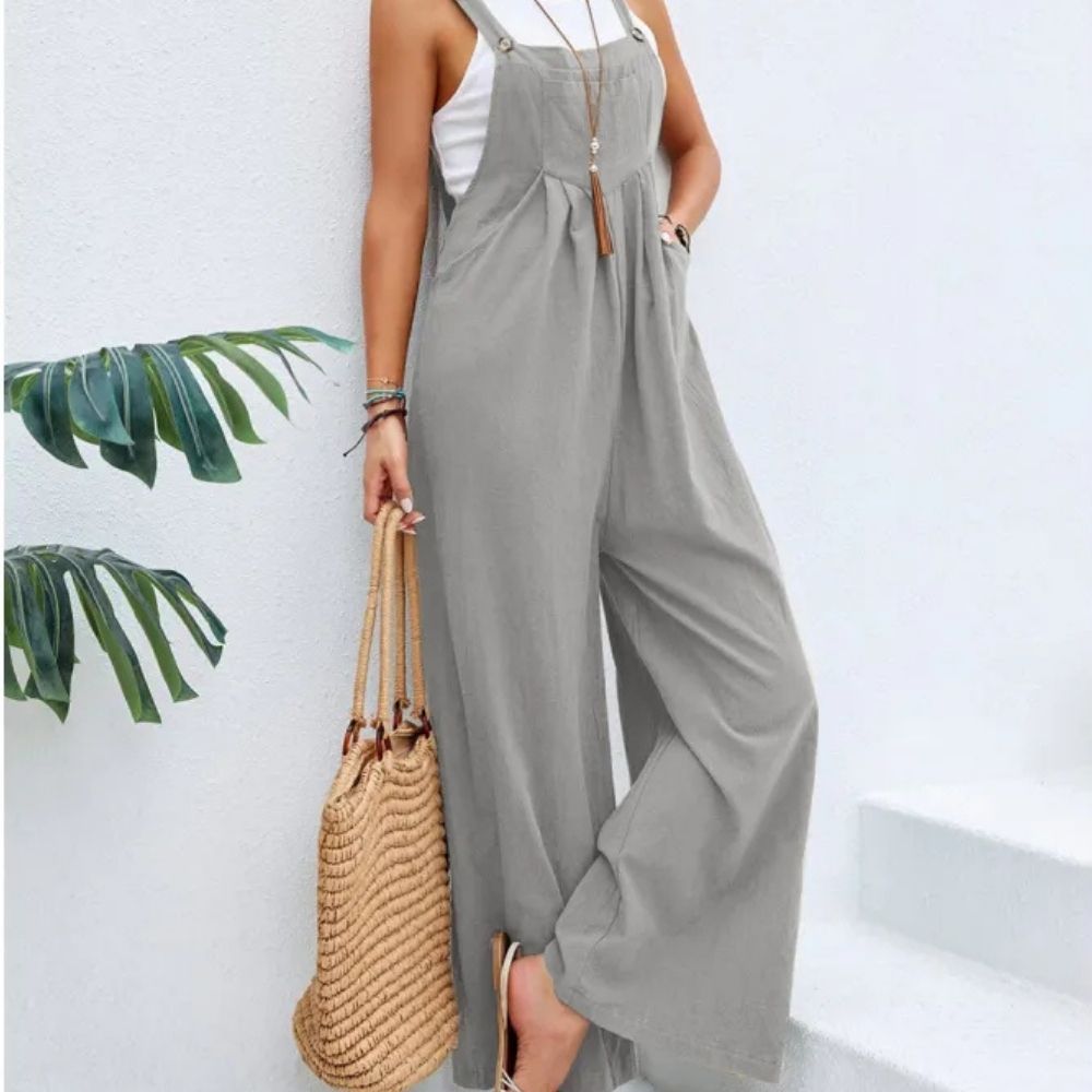Sophia | Solid Color Casual Suspender Overall Pants