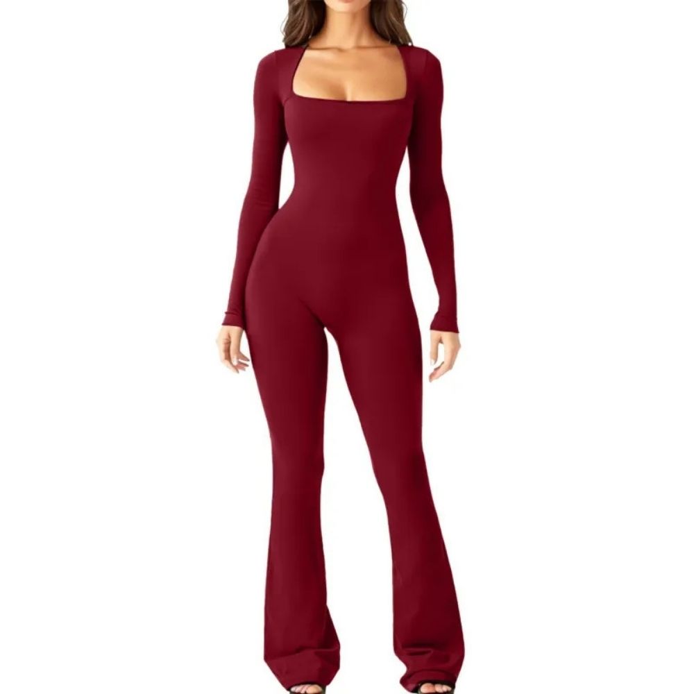 Nora Long Sleeve Square Neck Shaping Jumpsuit