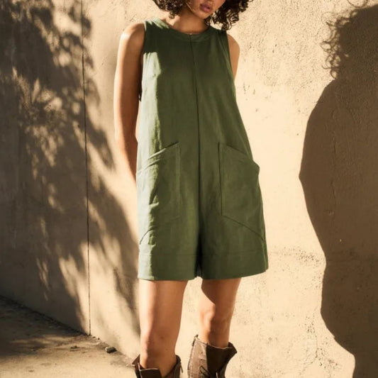Chloe Solid Color Cargo Shorts Jumpsuit with Pockets