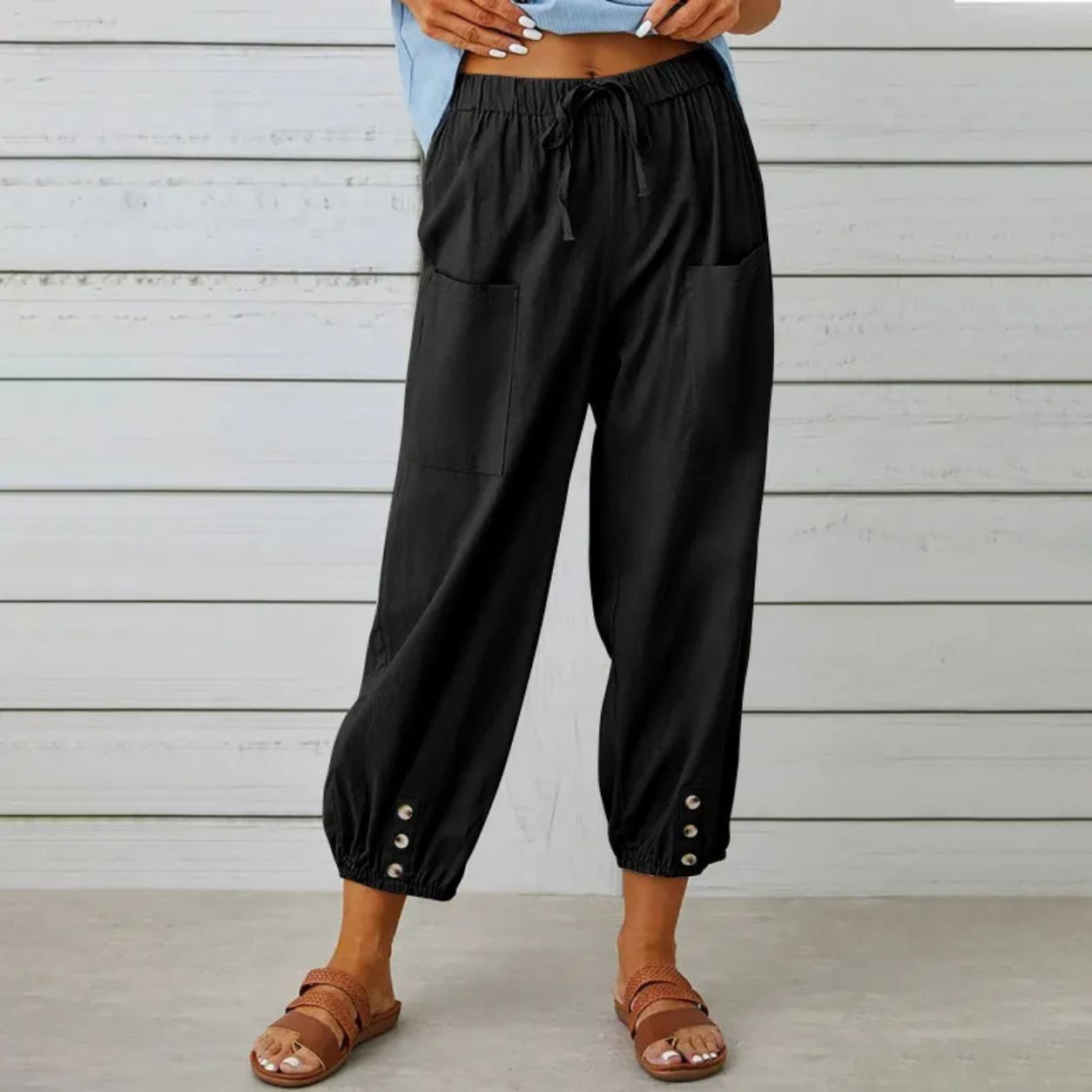 Brielle Cotton Linen Drawstring Trousers